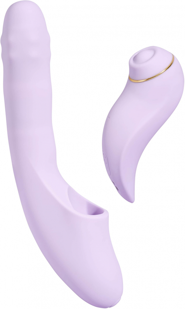 Вибратор-пульсатор + съемный стимулятор клитора "Svakom DuoGlow Neo" с подогревом и приложением, сиреневый 
